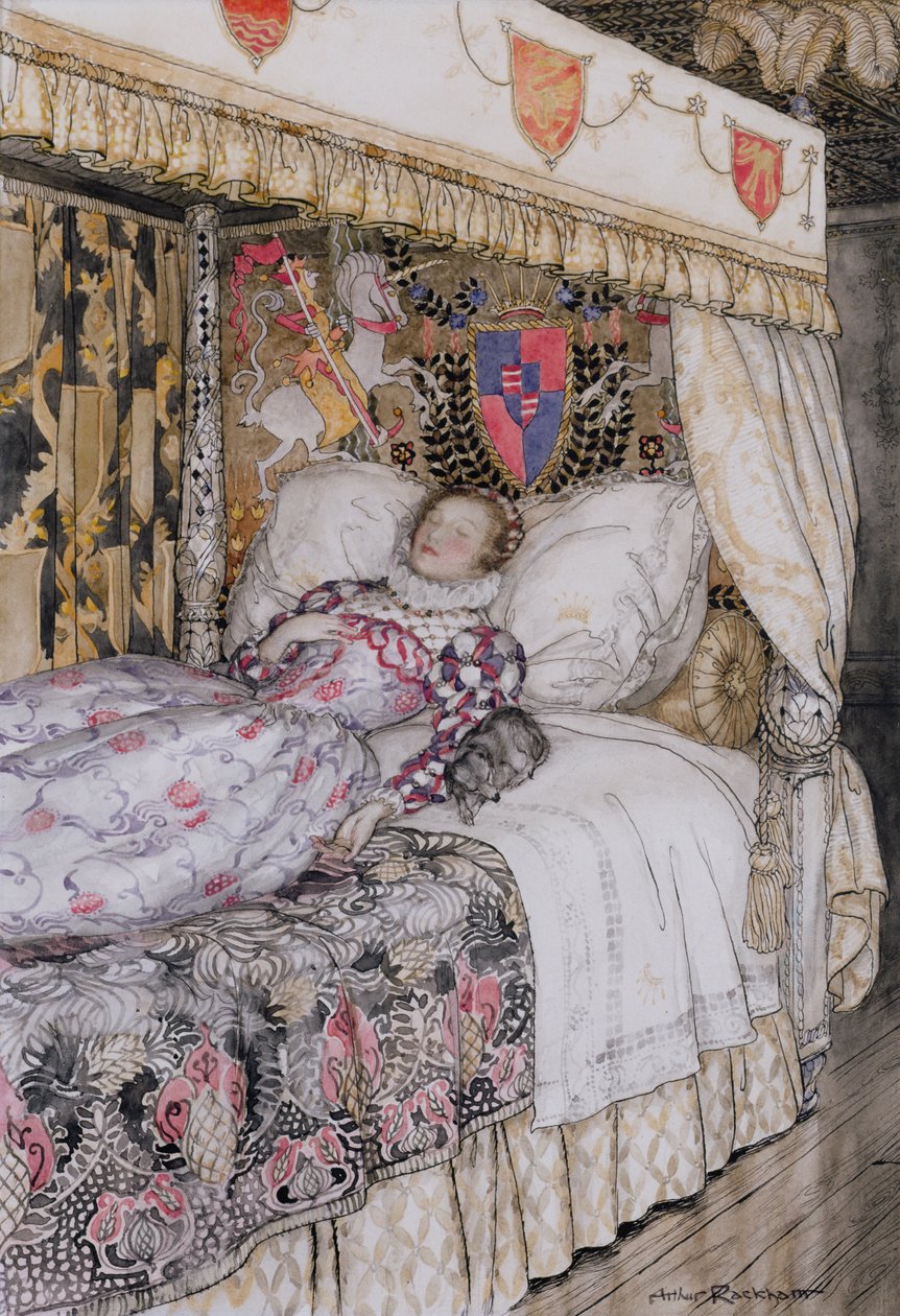 The Sleeping Princess, illustration til The Allies Fairy Book, Heinemann, 1916 (pen & blæk med wc på papir) af Arthur Rackham