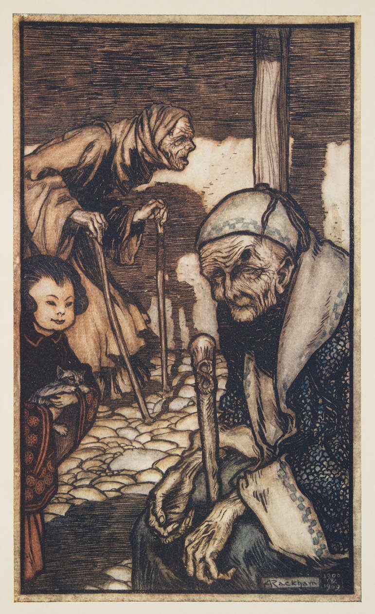 The Struldbrugs, fra Gullivers Rejser af Jonathan Swift (1667 - 1745), pub. 1909 (farve litho) af Arthur Rackham
