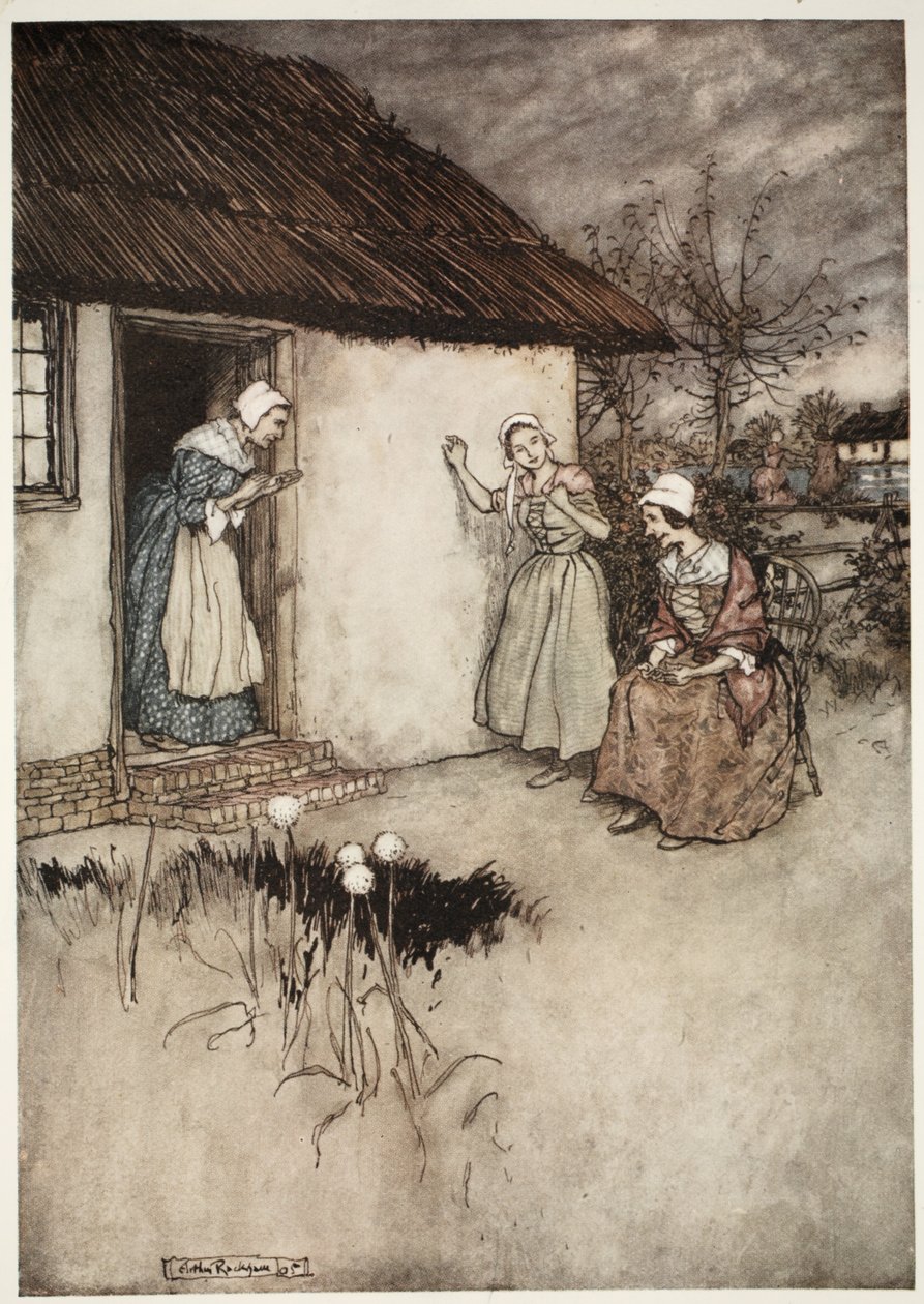 De gode koner i landsbyen undlod aldrig at lægge hele skylden på Dame Van Winkle, fra Rip Van Winkle af Washington Irving, pub. 1910 af Arthur Rackham