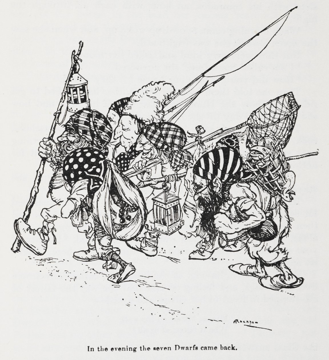 De syv dværge fra Snowdrop (Snehvide) af Arthur Rackham