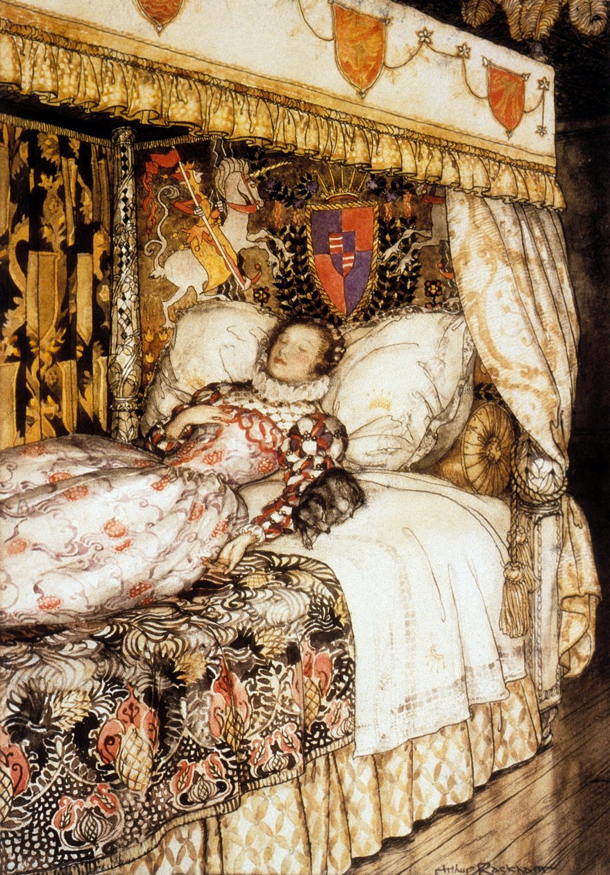 Den sovende prinsesse, illustration af Arthur Rackham til fortælling af Charles Perrault "Sleeping Beauty" af Arthur Rackham