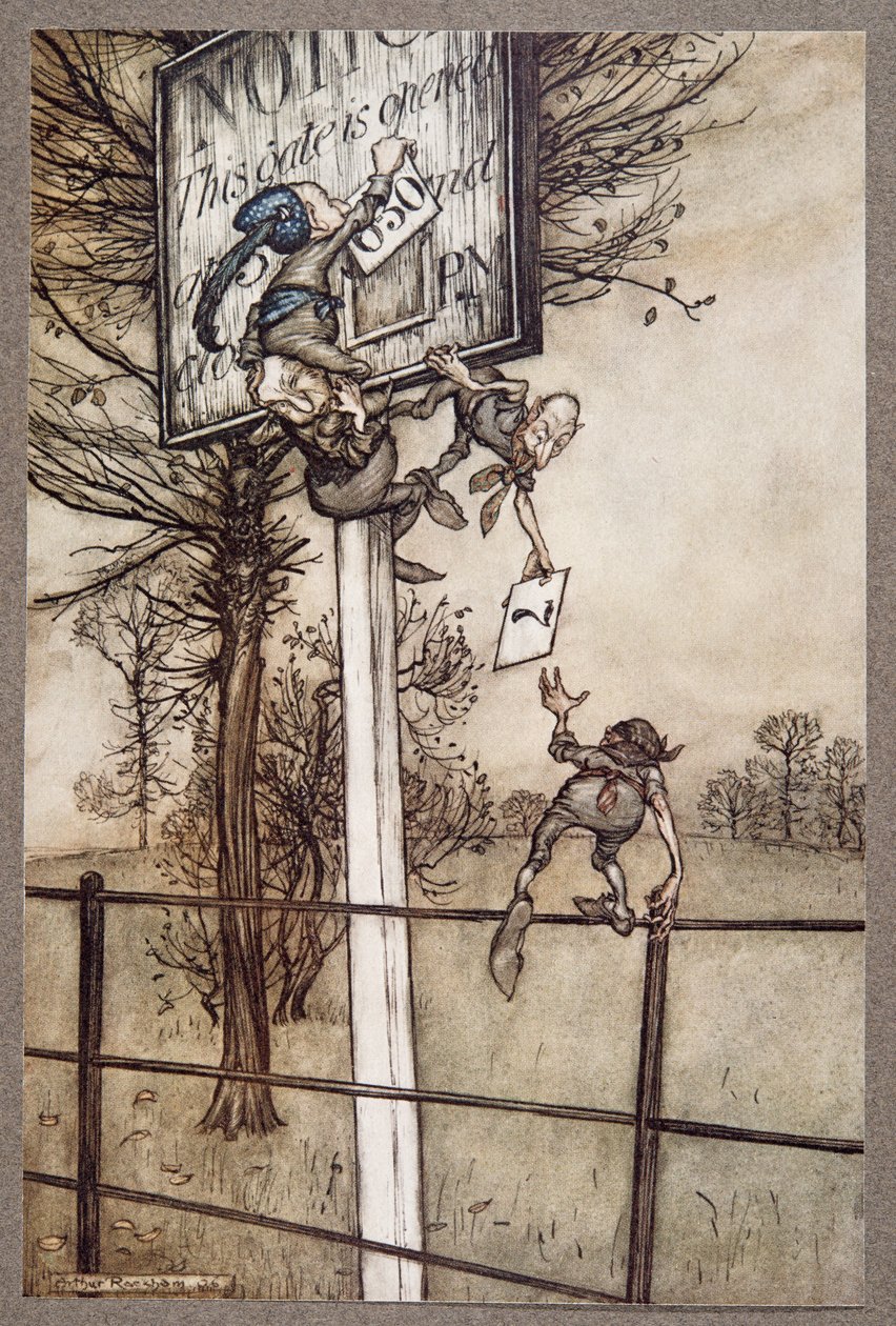 Disse besværlige feer skifter nogle gange listigt brættet på en balnat ... fra Peter Pan i Kensington Gardens af J M Barrie (1860 - 1937), pub. 1906 af Arthur Rackham