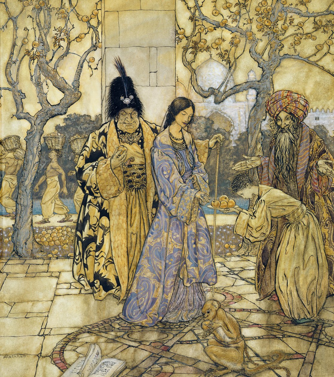 They Harvested for Ahmeds Princely Hand, 1917 (wc med pen og blæk på papir) af Arthur Rackham