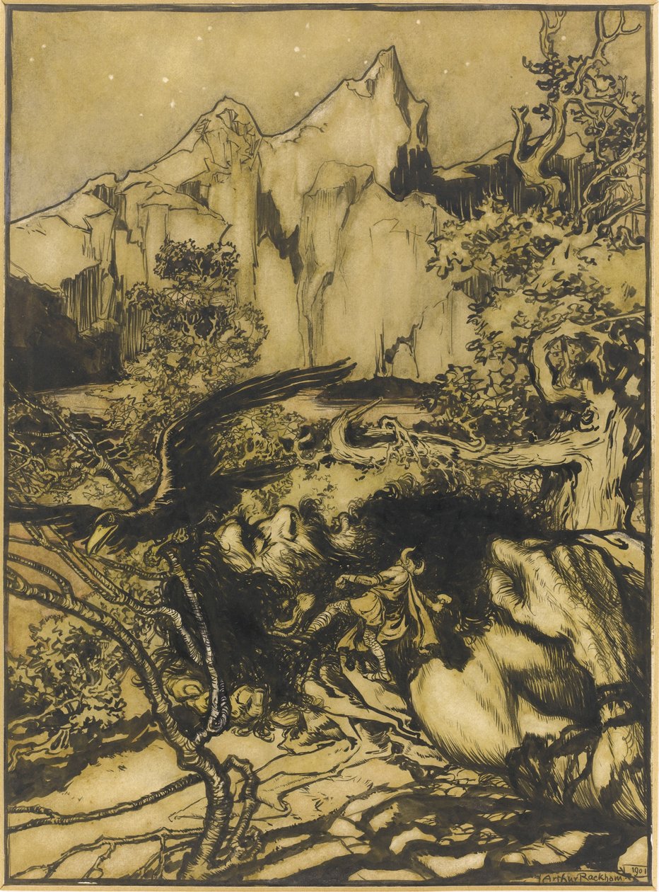 Thors rejse til giganternes land, 1901 af Arthur Rackham