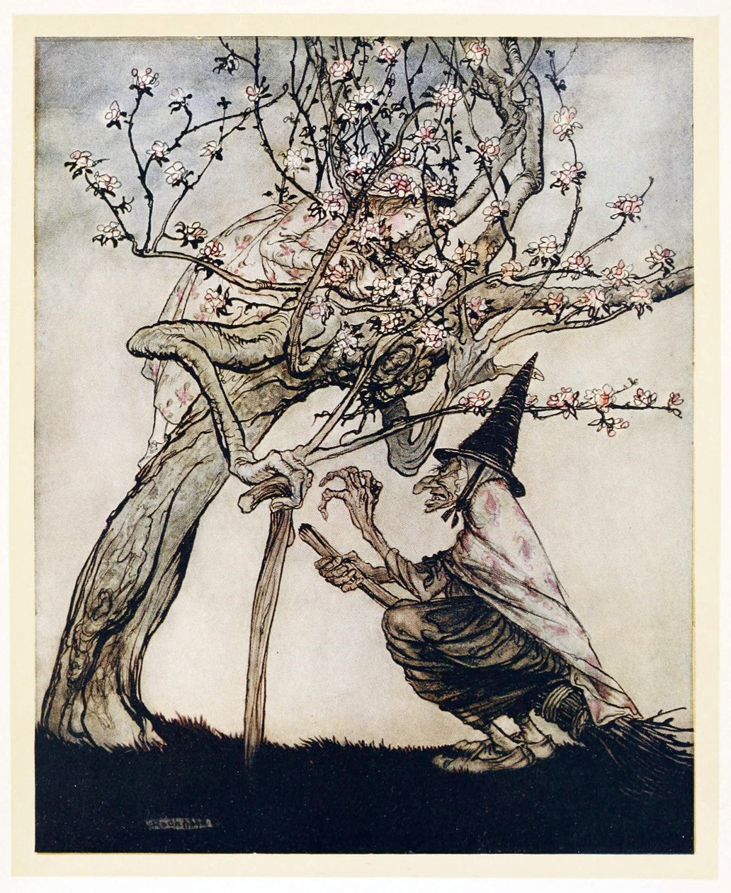 Mit træ! O mit træ! Har du set min frække lille stuepige?, fra English Fairy Tales, pub. 1922 af Arthur Rackham