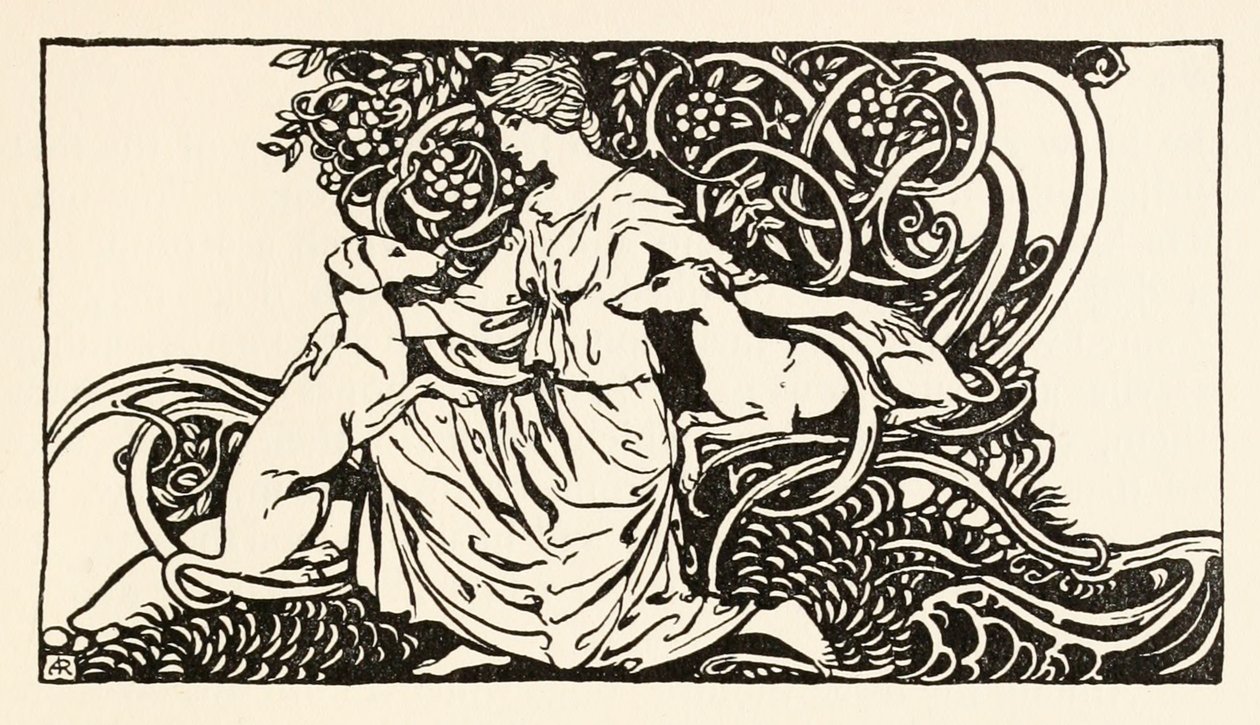 Tuiren med Bran og Sceólan fra The Birth of Bran i Irish Fairy Tales af Arthur Rackham