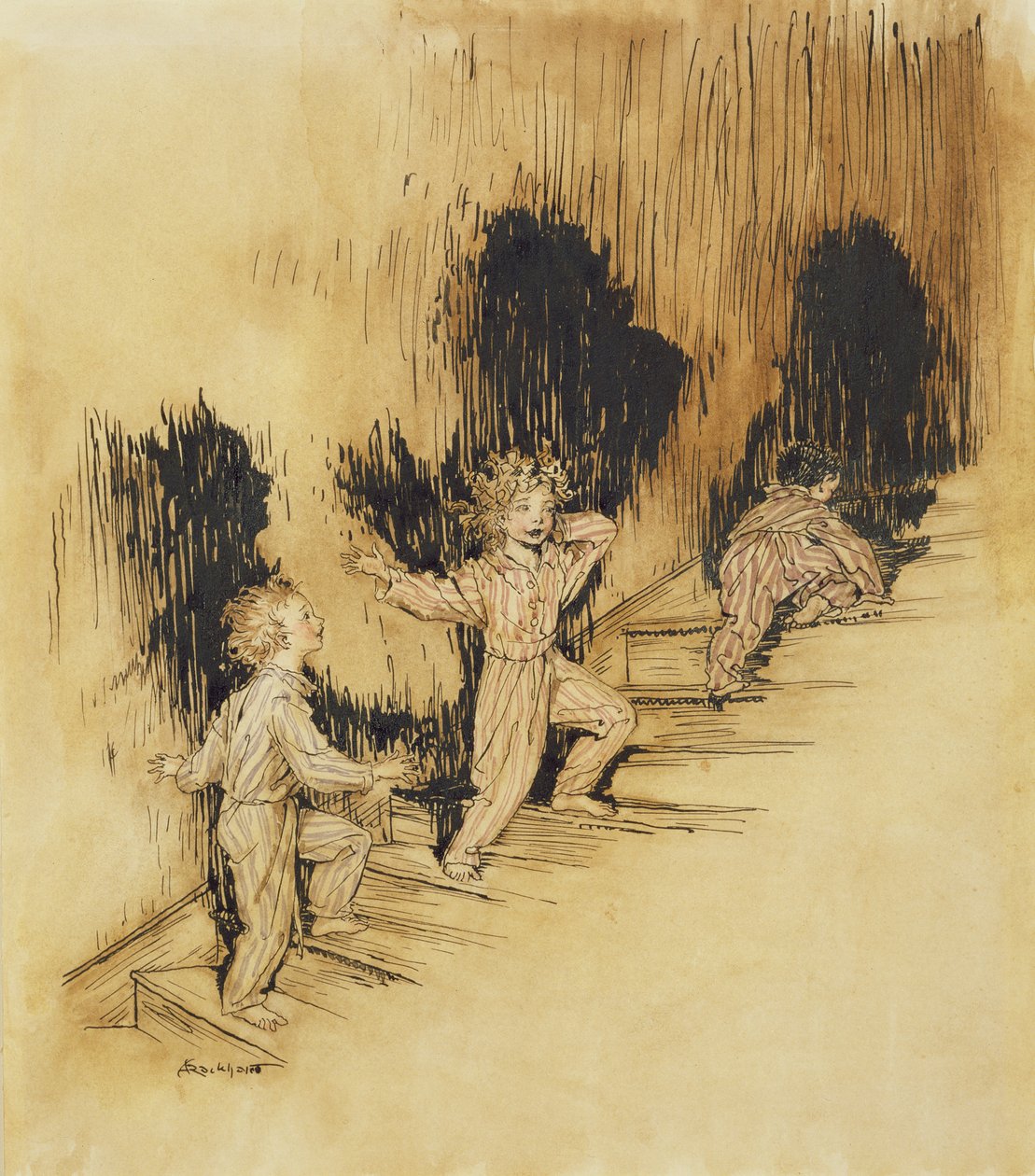 Twas the Night Before Christmas, illustration fra The Night Before Christmas, af Clement C. Moore, 1931 (pen og blæk & wc på papir) af Arthur Rackham