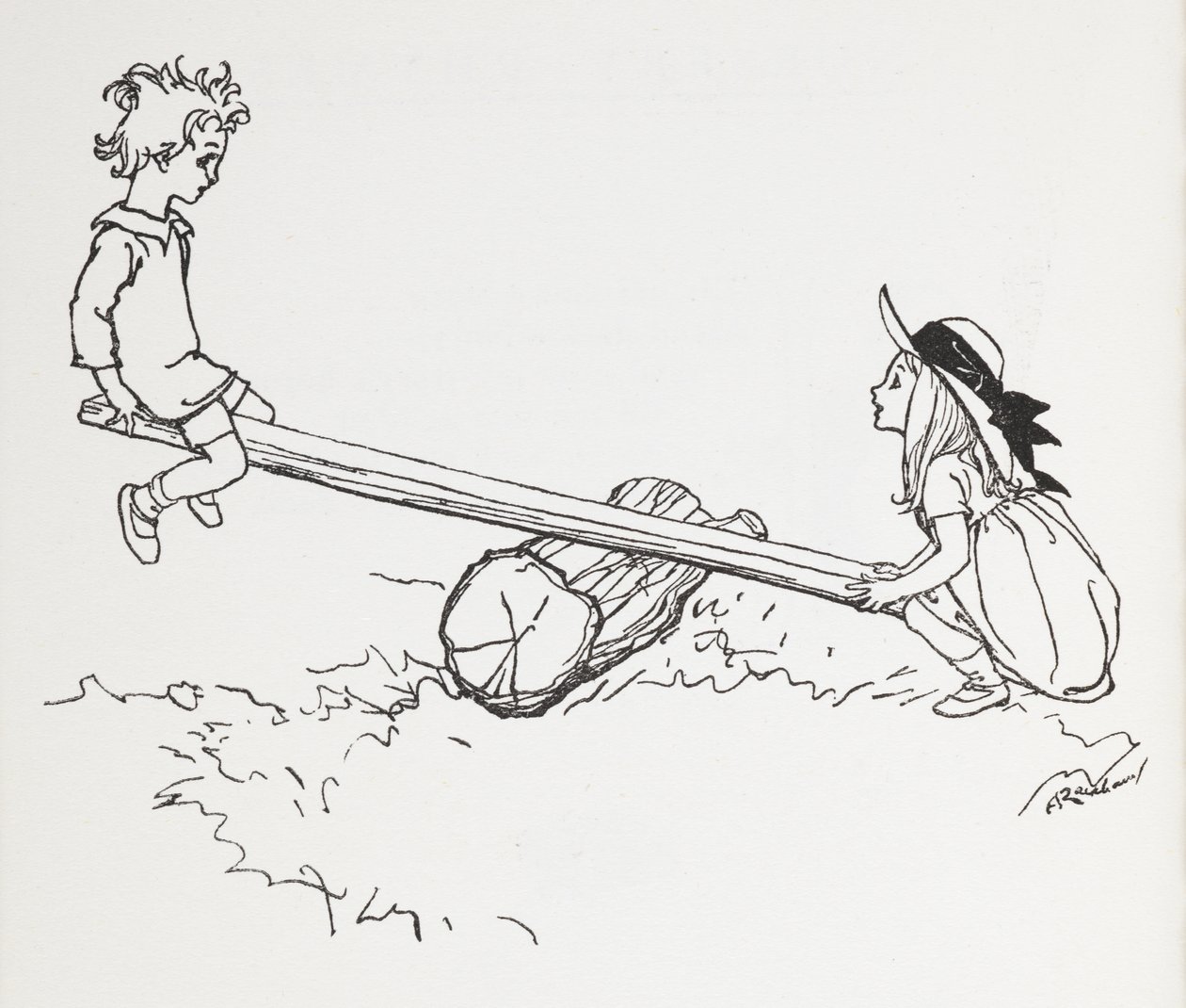 To børn på en sav. af Arthur Rackham