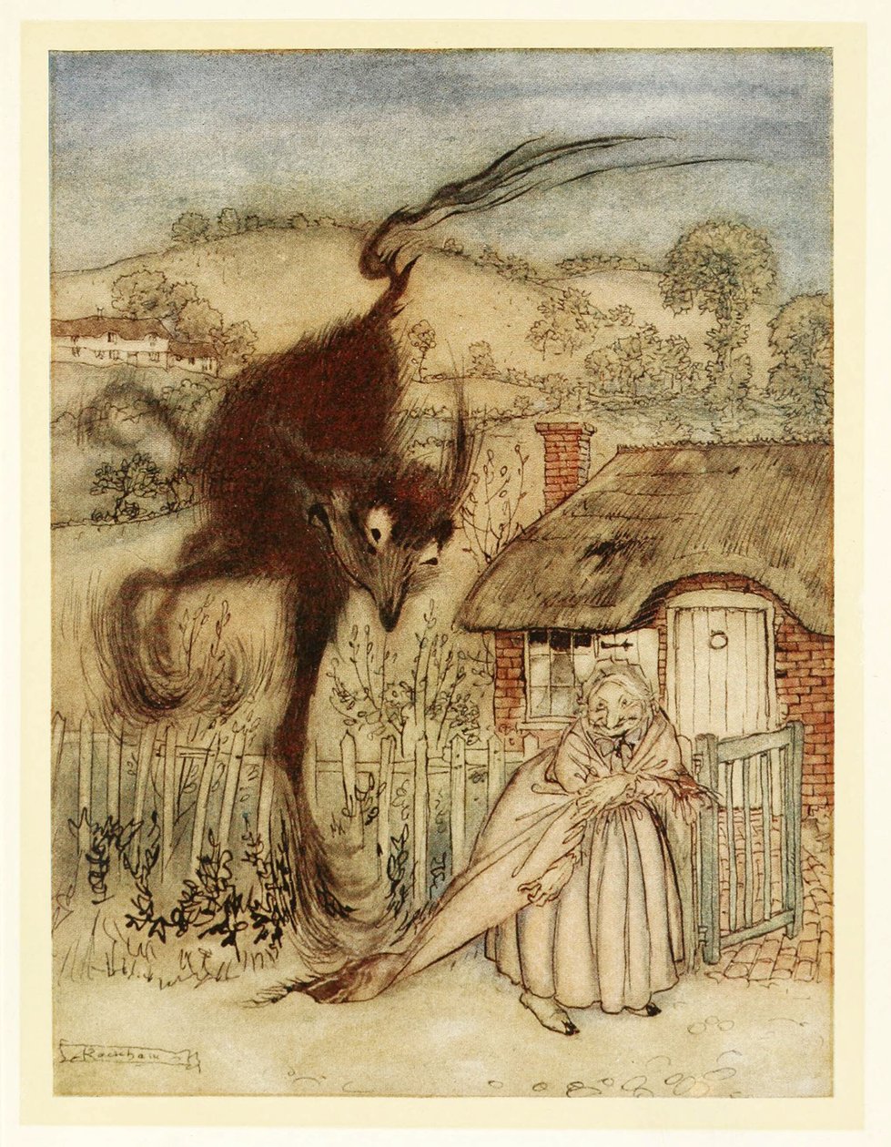 Godt! hun klukkede, I am in luck!, fra English Fairy Tales, pub. 1922 af Arthur Rackham