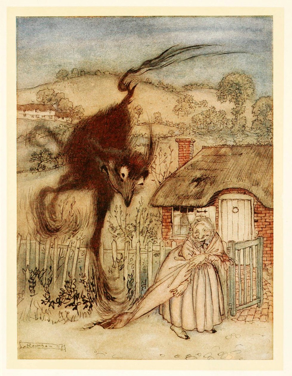 Godt! hun klukkede, I am in luck!, fra English Fairy Tales, pub. 1922 farvelitografi, 1922 af Arthur Rackham