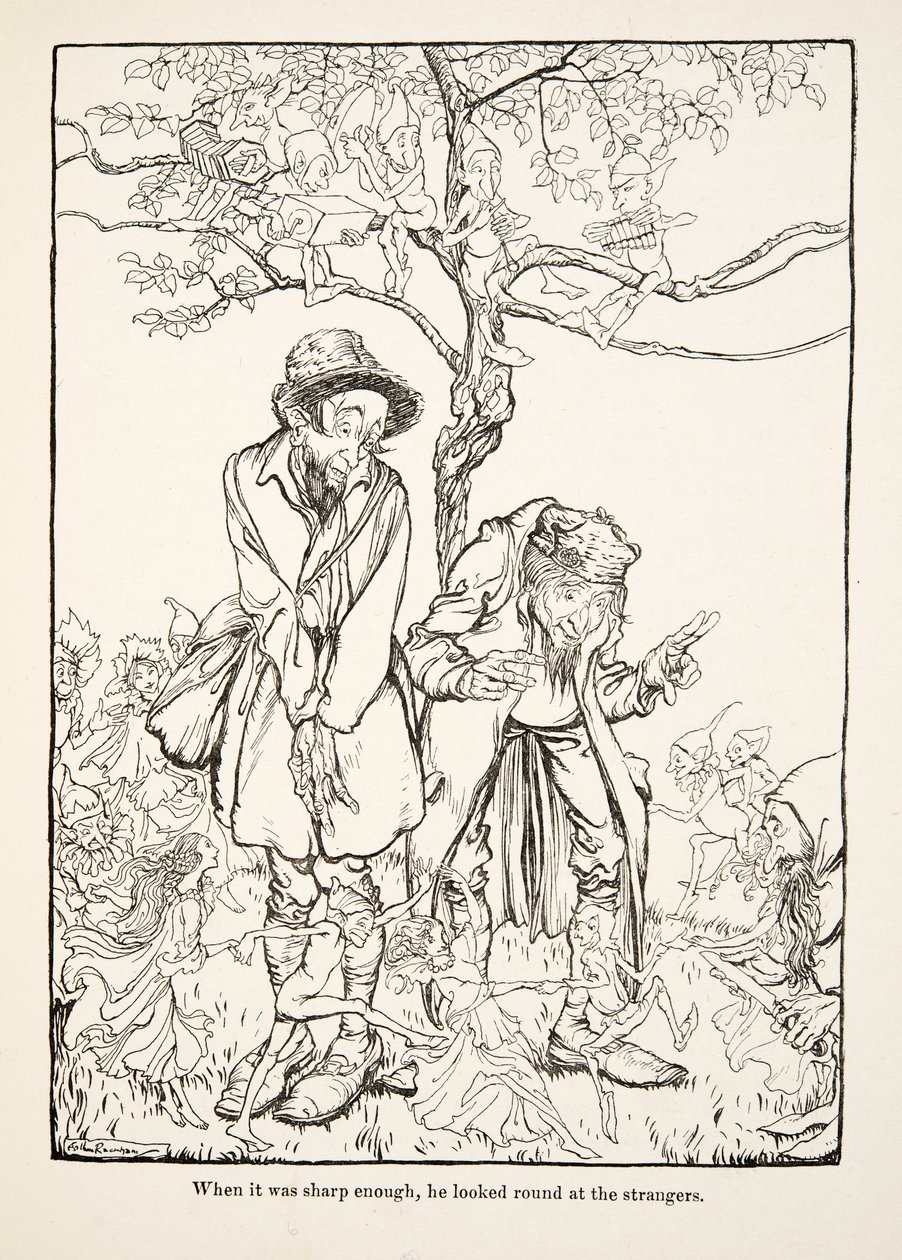 Da det var skarpt nok, så han rundt på fremmede, fra Lillebror & Lillesøster og andre fortællinger af brødrene Grimm, pub.1917 (litho) af Arthur Rackham