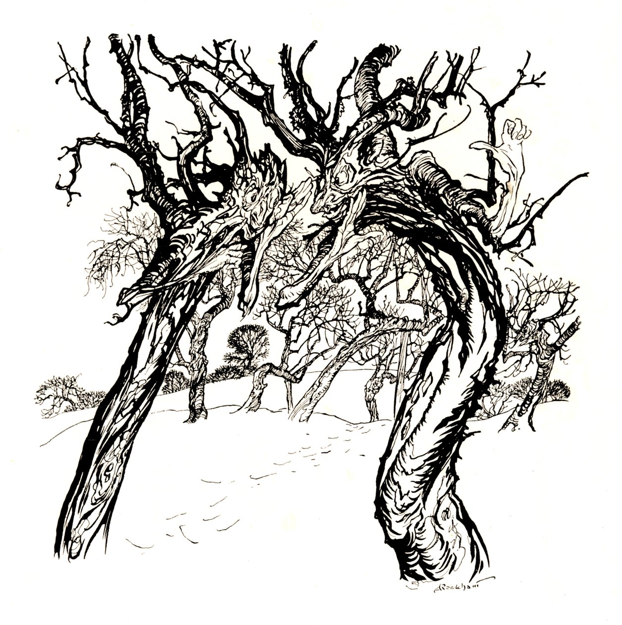 Hviskende træer, fra et fad med æbler, 1917, 1923 af Arthur Rackham