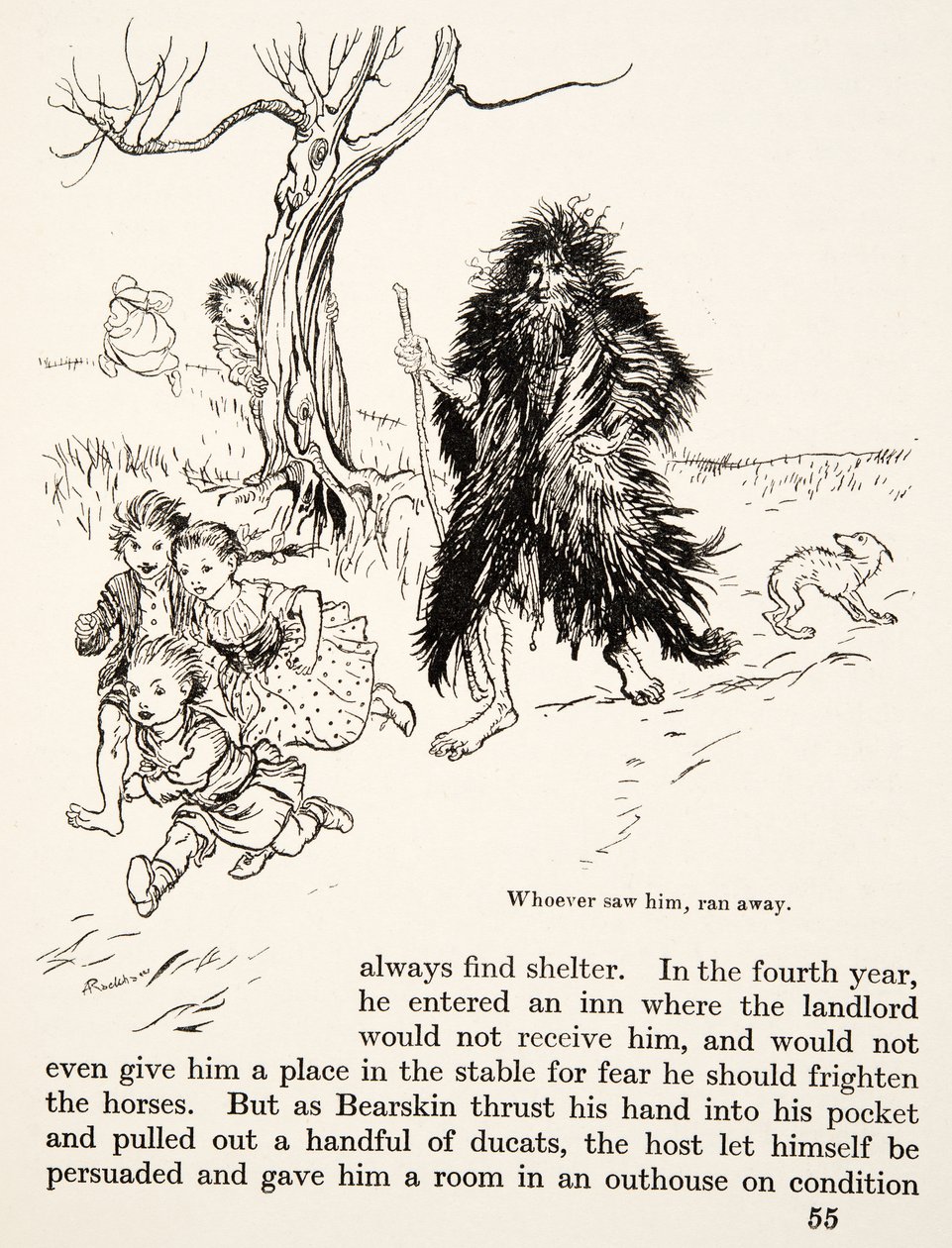 Den, der så ham, stak af fra Lillebror & Lillesøster og andre fortællinger af brødrene Grimm, pub.1917 (litho) af Arthur Rackham