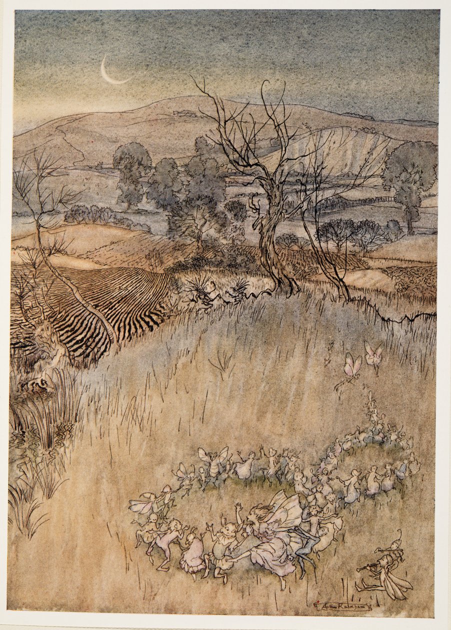 I halvdukker, som ved måneskin laver de grønne, sure ringlets, illustration fra William Shakespeares The Tempest, pub. 1926 af Arthur Rackham