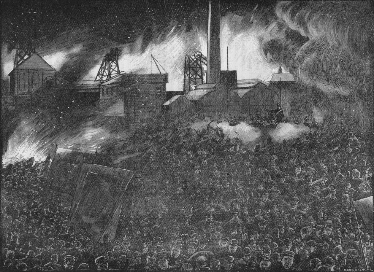 Featherstone-optøjer: soldaterne skyder på folket, 1893 1906 af Arthur Salmon