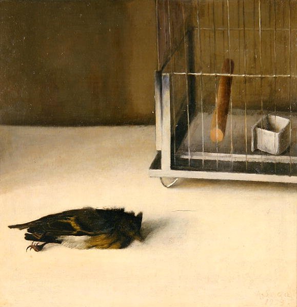 Berlin (Dead Bird Before a Cage) 1933 (olie om bord) af Arthur Segal