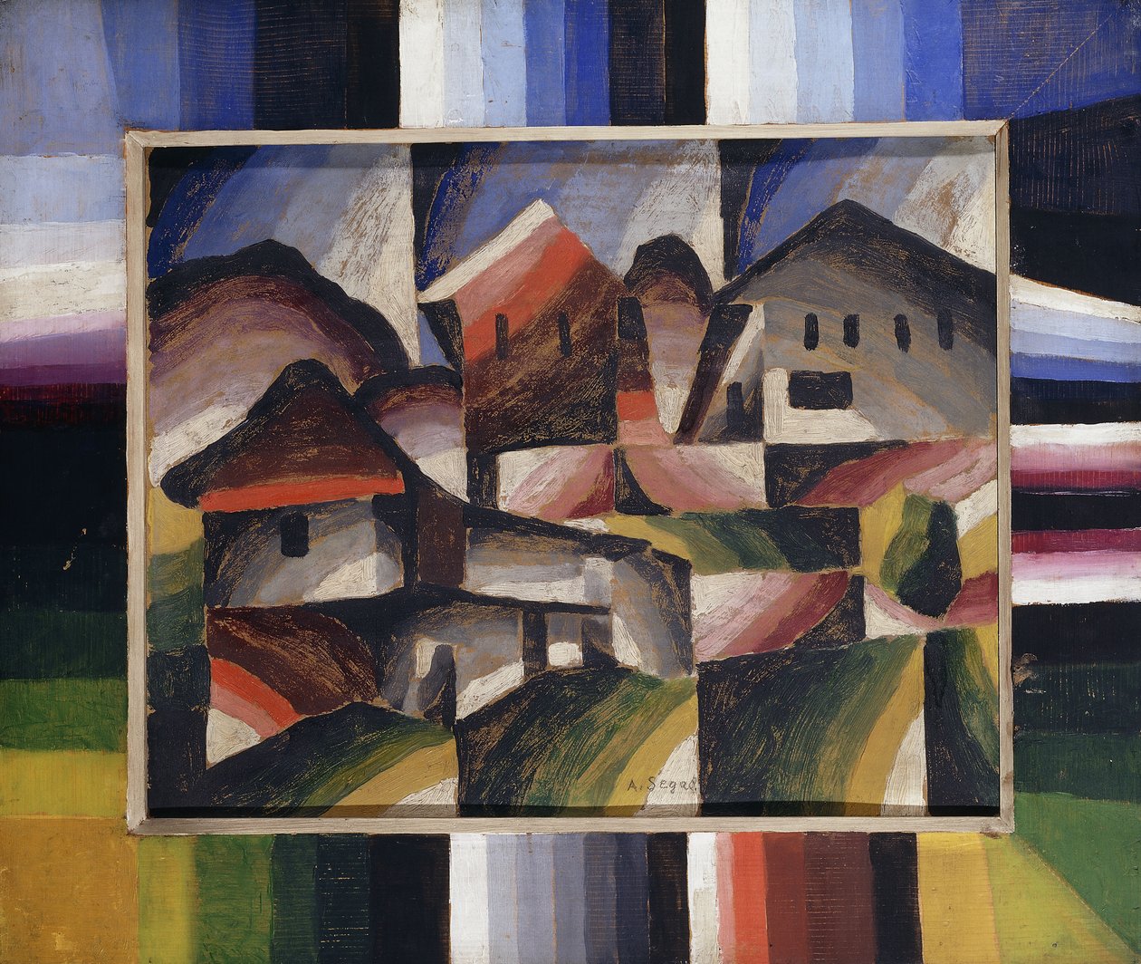 Hus i Landskabet; Hauser i Landschaft, ca. 1920 (olie på lærred) af Arthur Segal