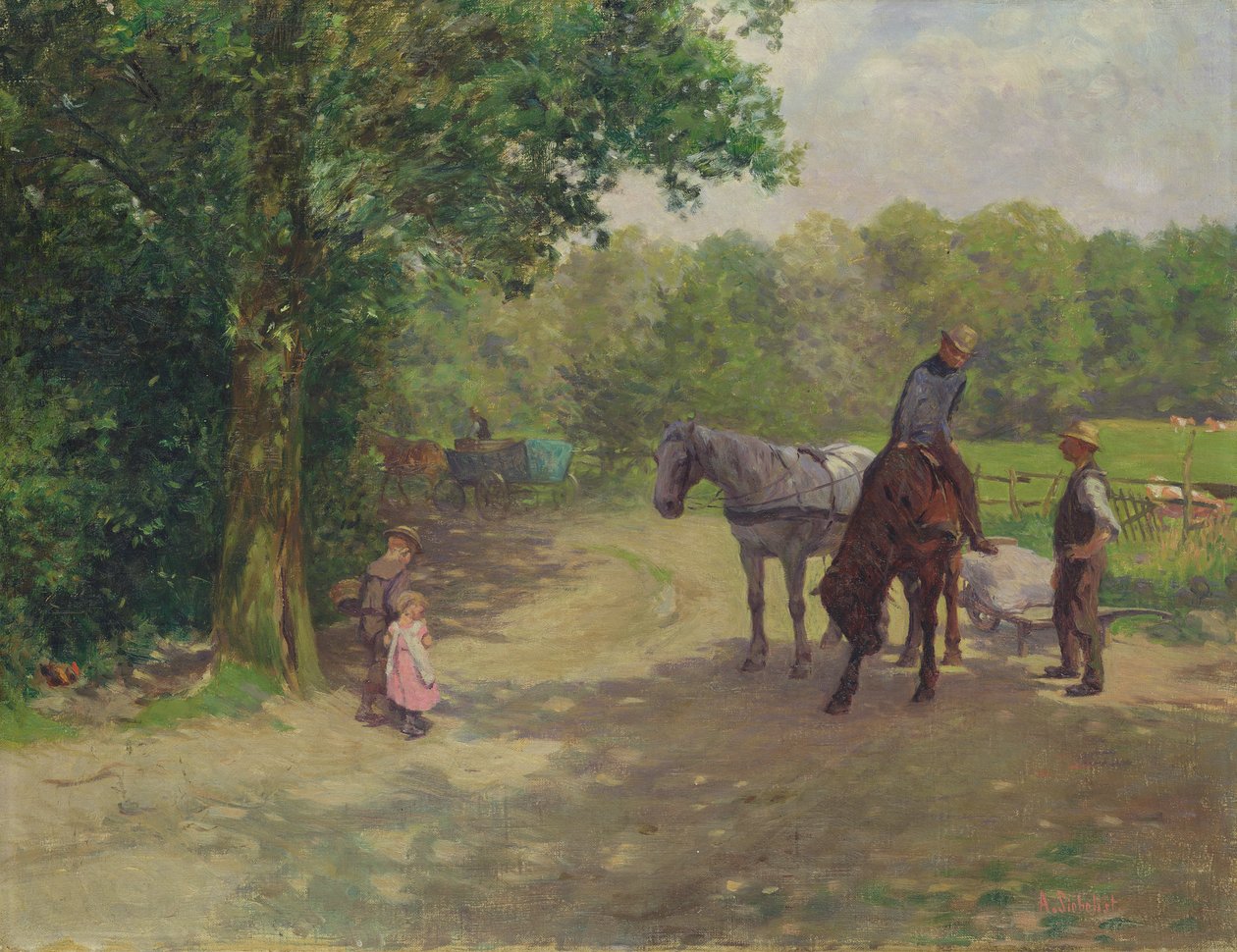 Landskab med hest og vogn (olie på lærred) af Arthur Siebelist