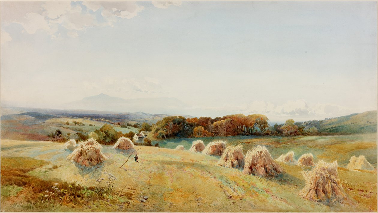 A Harvestfield, Windermere (farve, blyant og wc på papir) af Arthur Tucker