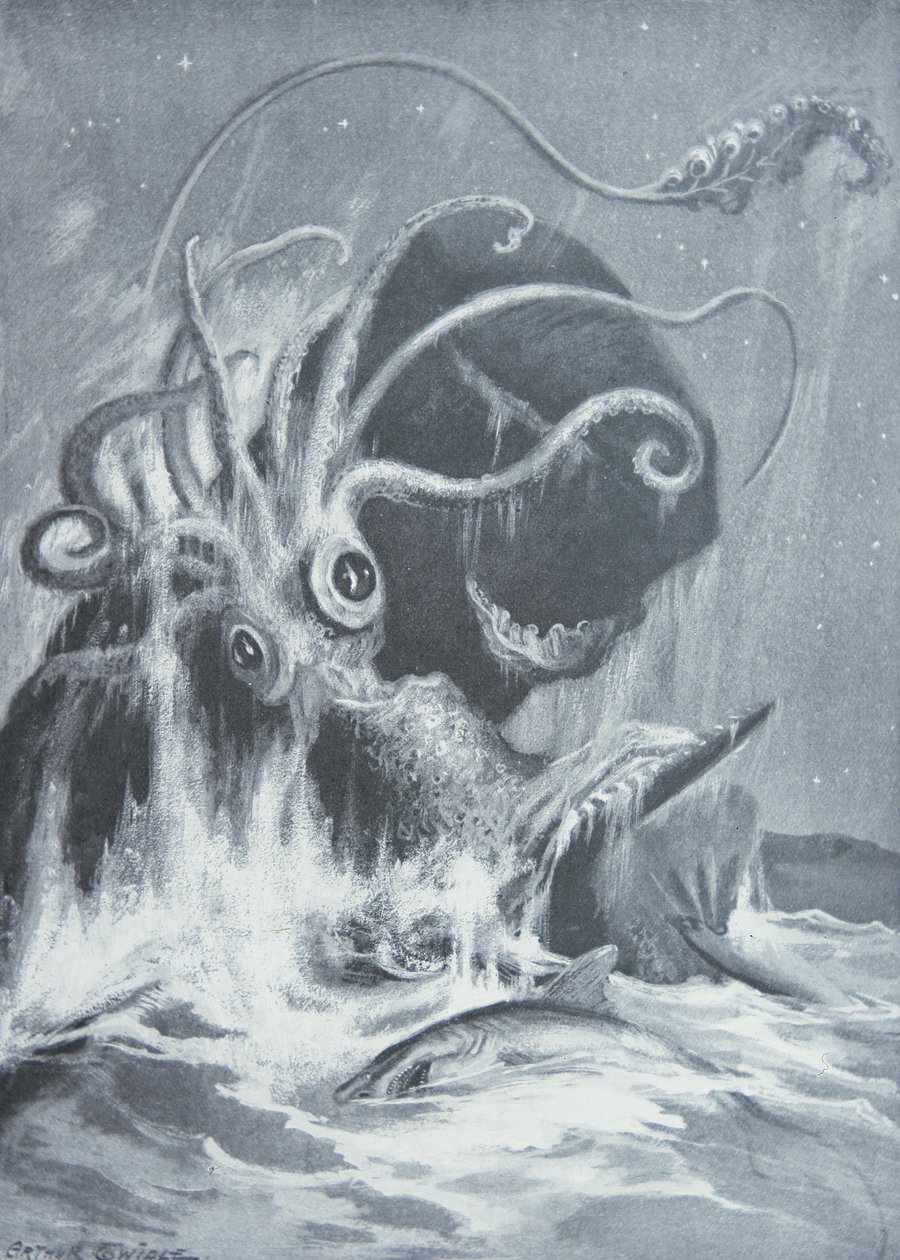Kraken vs. kaskelothvaler af Arthur Twidle