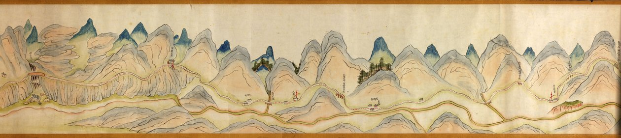 16.000. leveret. Orienteret med nord til højre. Relief vist billedmæssigt. Fugleperspektiv. Dækker Wei-floden i Baoji Xian, Shanxi Sheng til Shu Dao i Shanxi-Sichuan grænsen. Viser bebyggelser, rastepladser, stationer, kroer, templer, bjergpas, walle af Arthur W. Hummel