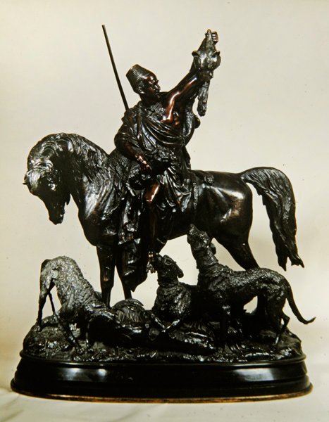 Kabyle vender tilbage fra jagten, ca. 1870 (bronze) (se 474330 for omvendt) af Arthur Waagen
