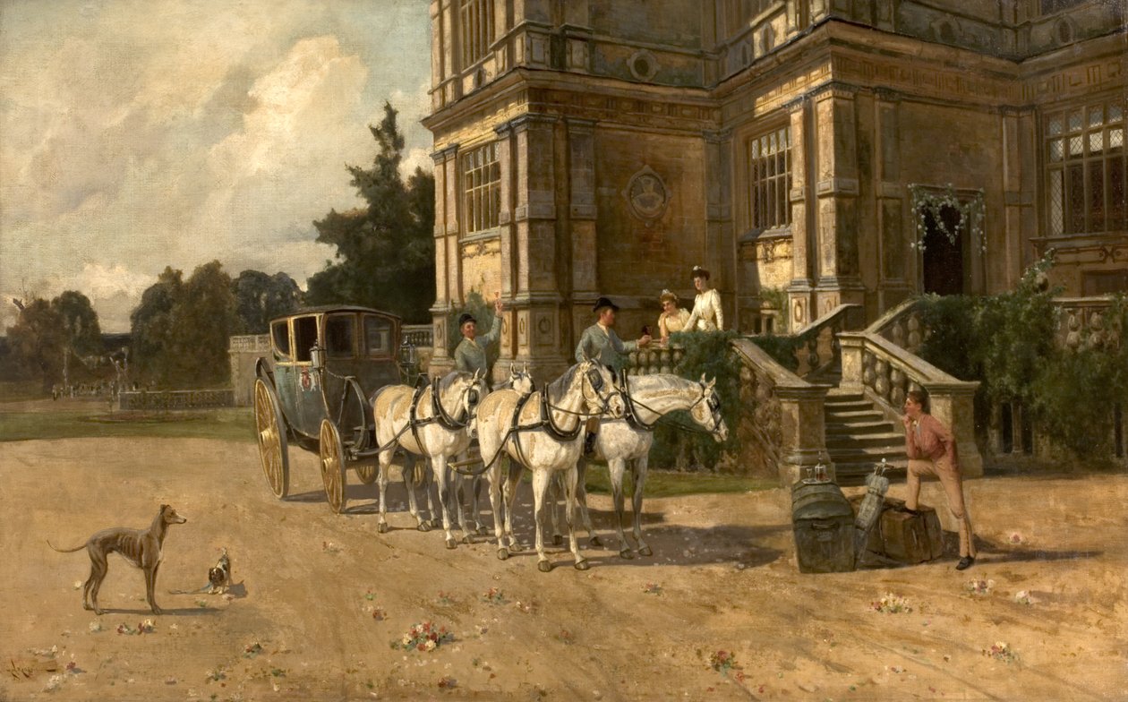 Set forfra af Wollaton Hall, Nottingham med hest og vogn, ca. 1880-1906 af Arthur Walker Redgate
