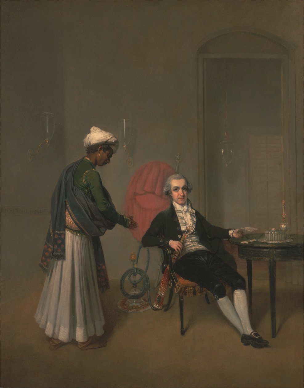 Portræt af en herre, muligvis William Hickey, og en indisk tjener af Arthur William Devis
