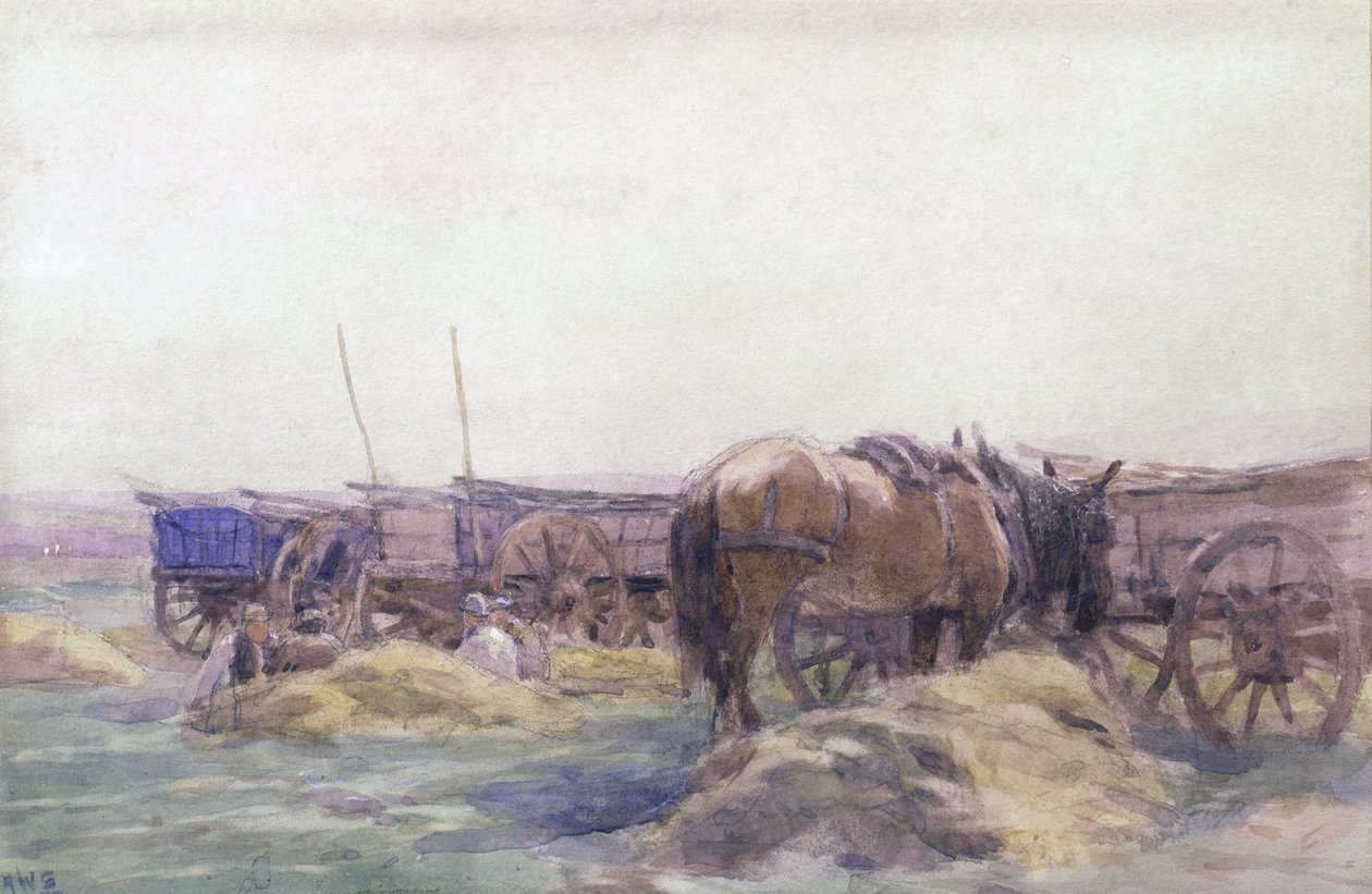 Høvogne med hest (akvarel på papir) af Arthur Winter Shaw