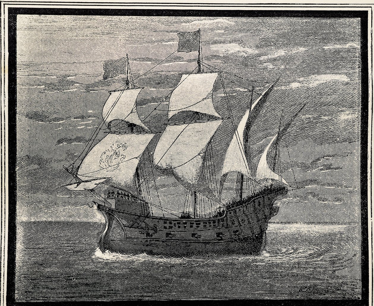 Spansk galeon fra det 16. århundrede. Gravering. SPANIEN. ARAGON. Zaragoza. Generelt militærakademi af Artist Unknown