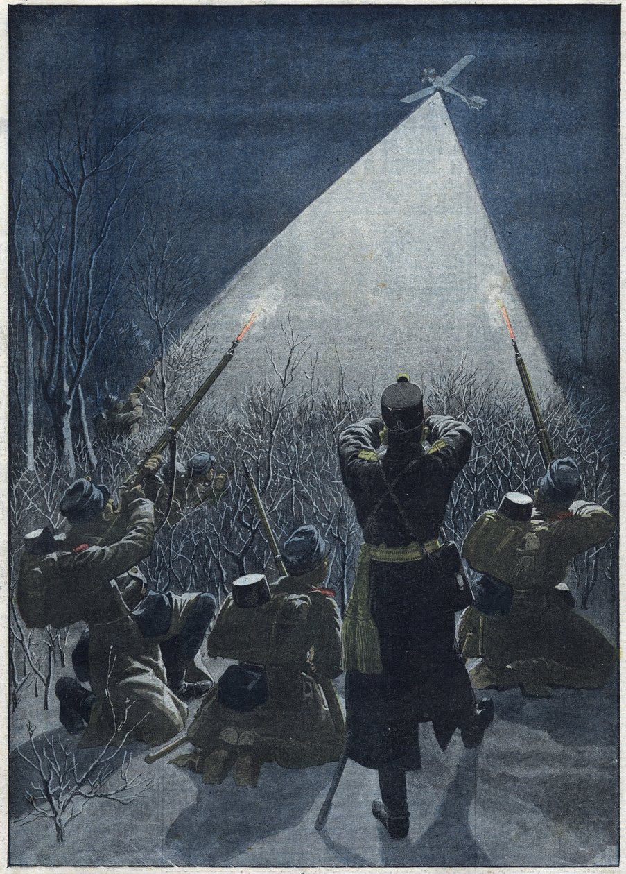 1913: Ved grænsen til Galicien beskyder østrigerne russiske rekognosceringsfly (luftværn). af Artist Unknown