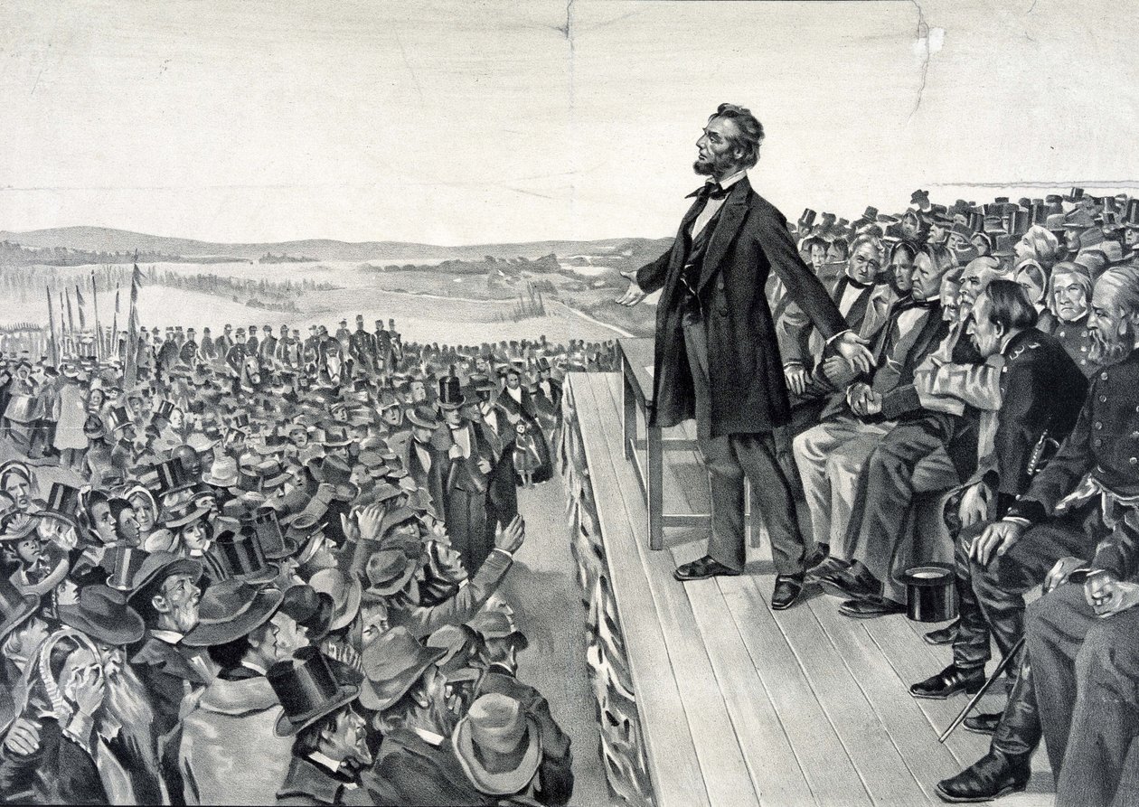 Abraham Lincoln holder sin berømte tale den 19. november 1863. af Artist Unknown