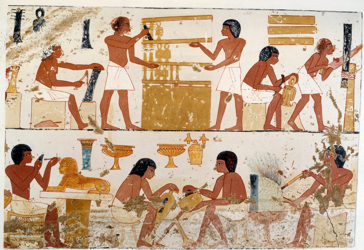 Håndværkere på arbejde. Faksimile gengivet efter et dokument fra Theben, Amenophis III