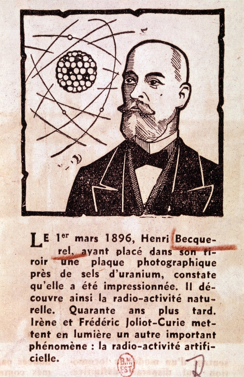 BECQUEREL Antoine Henri Fransk ingeniør, fysiker, nobelprismodtager: Portræt (tegning) af Artist Unknown