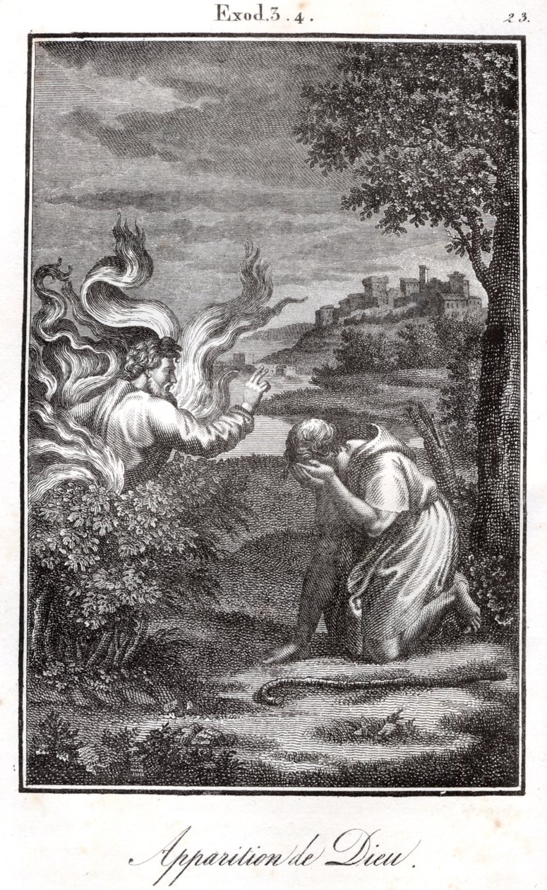 Bibelen - Moses og den brændende busk Gud viser sig for Moses fra en brændende busk. af Artist Unknown