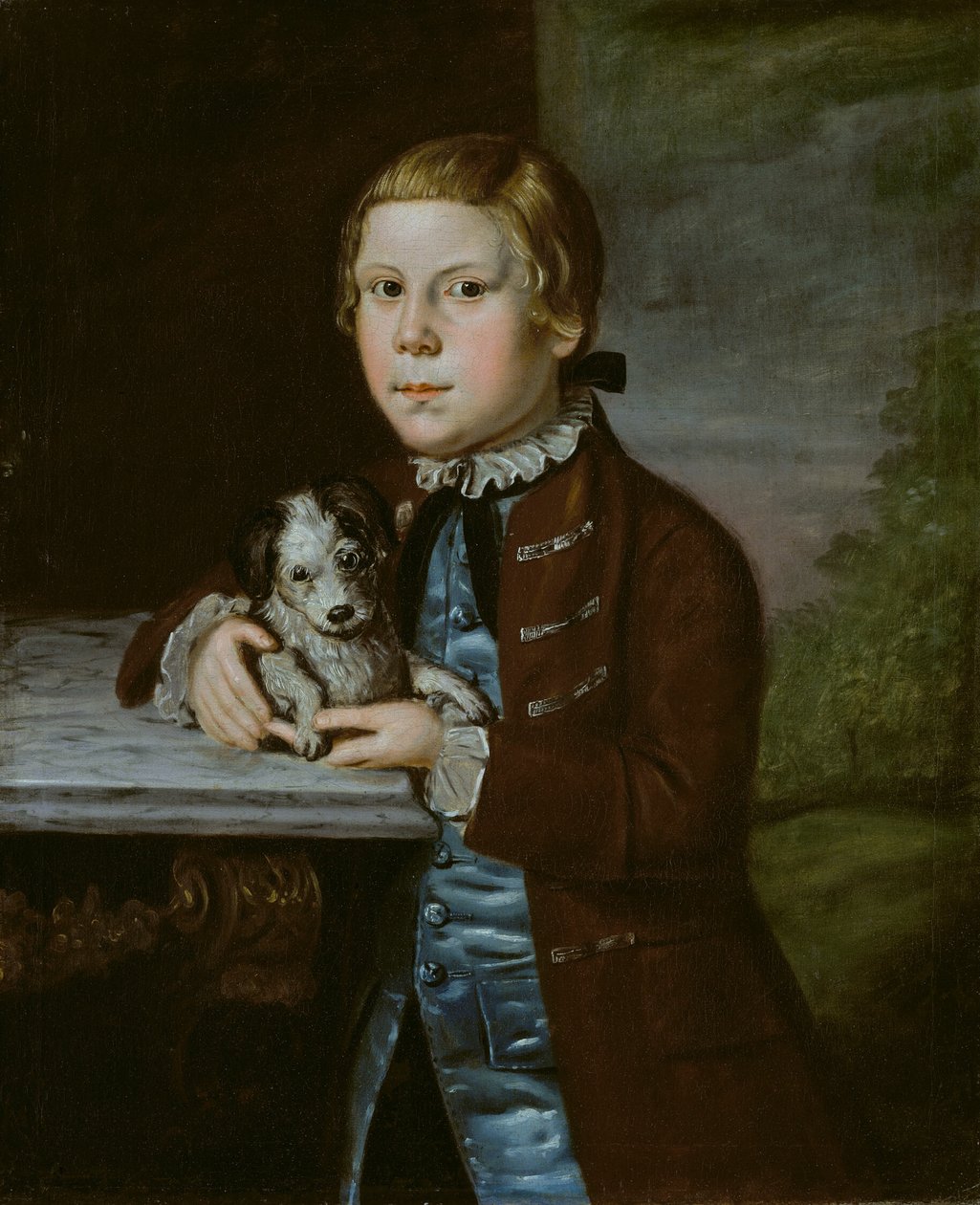 Dreng fra familien Hallett med hund af Artist Unknown