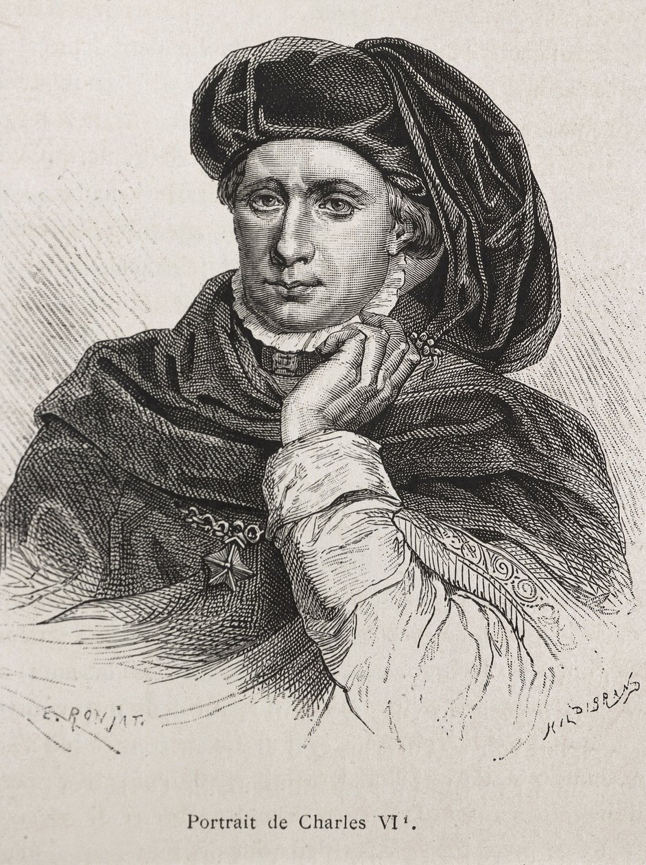 CHARLES VI af Frankrig, kaldet "den elskede" (1368-1422). Konge af Frankrig (1380-1422), Valois-dynastiet. Gravering. af Artist Unknown