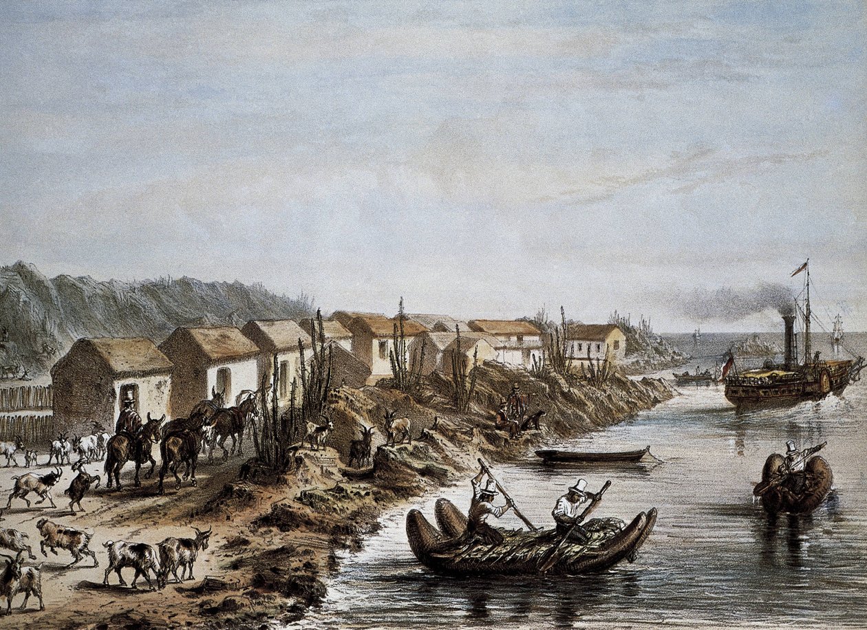Chile (1854). Havnen i Huasco. Litografi. af Artist Unknown