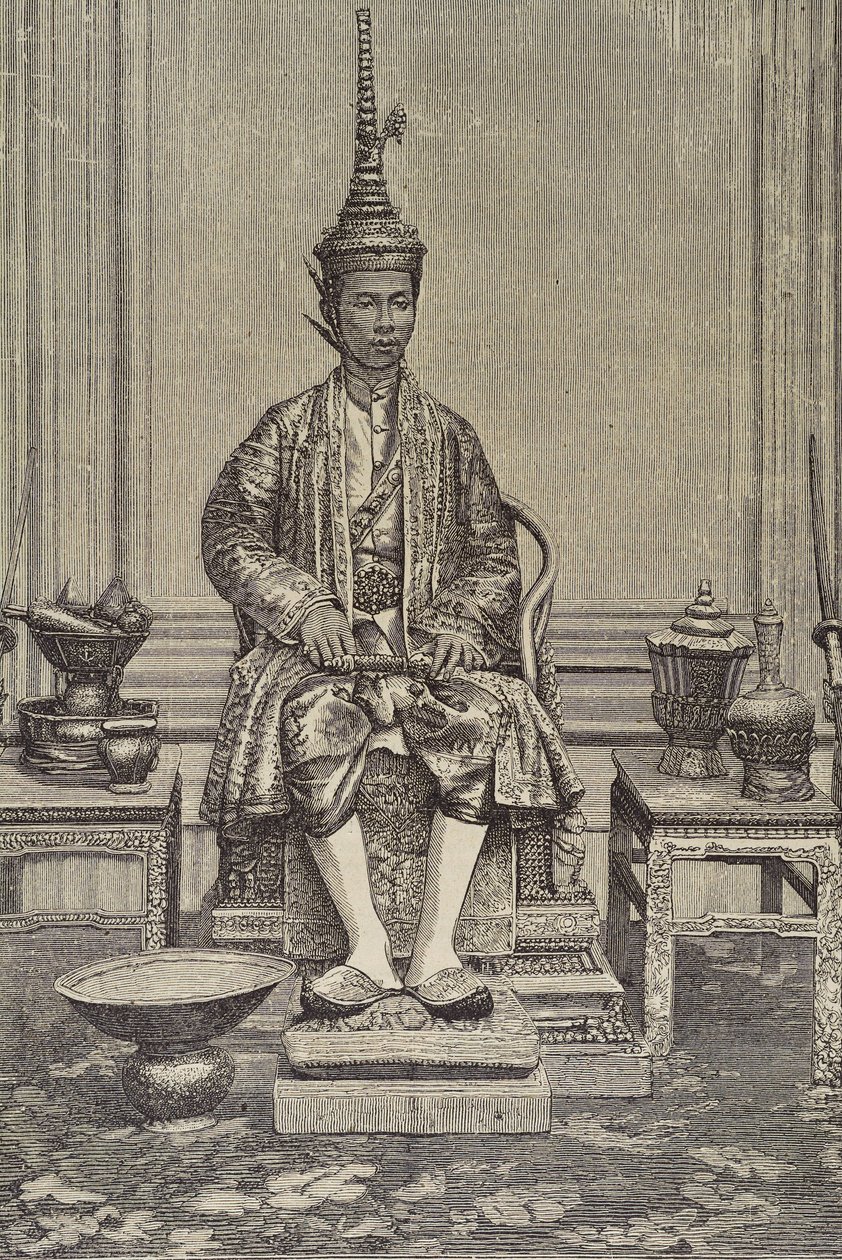 Chulalongkorn eller Rama V (1853-1910). Femte monark af Siam under huset Chakri. Gravering. Privat samling af Artist Unknown