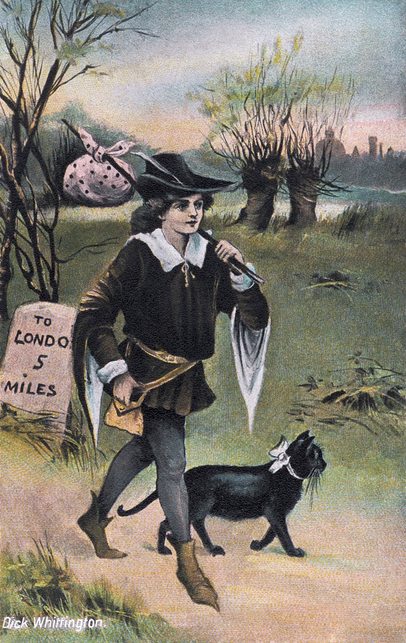Dick Whittington på vej til London (tryk) af Artist Unknown