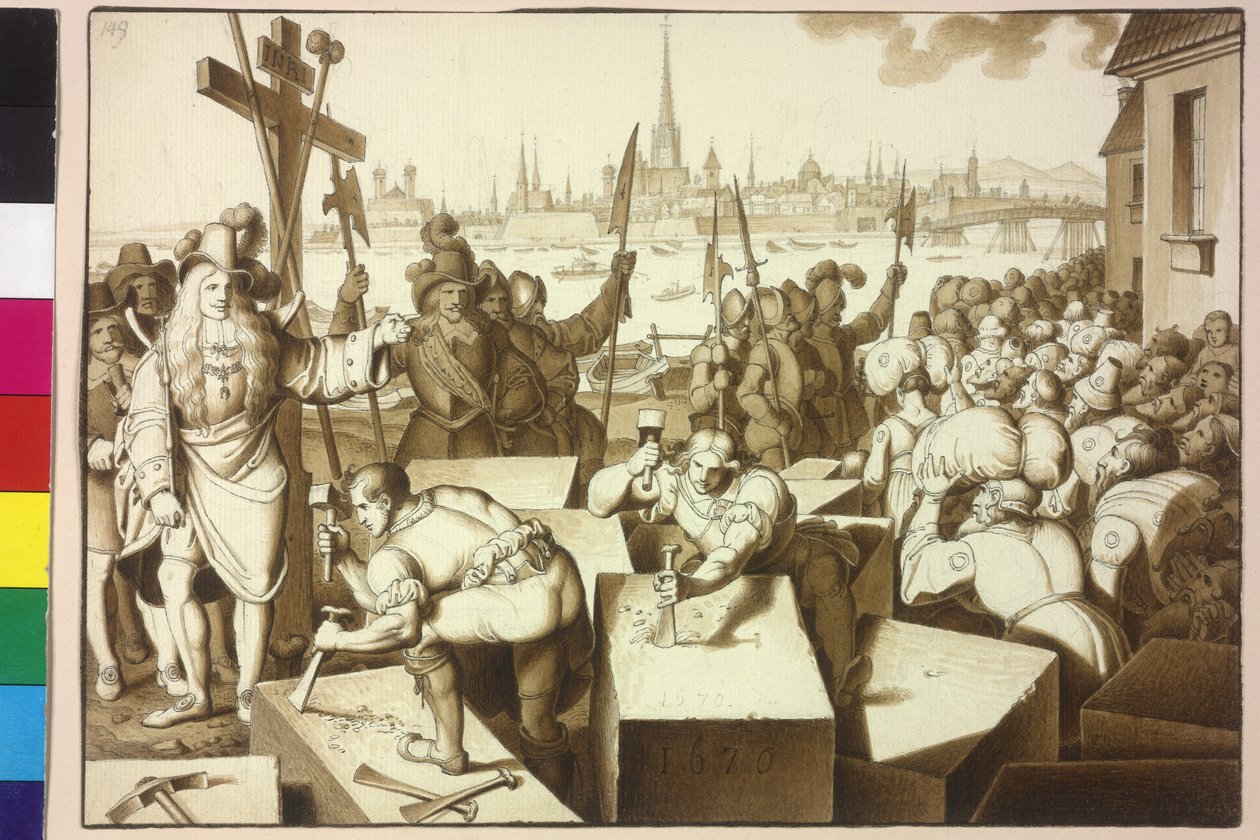 Kejser Leopold I forviser jøden og lader bygge gudshuse i Leopoldstadt af Artist Unknown