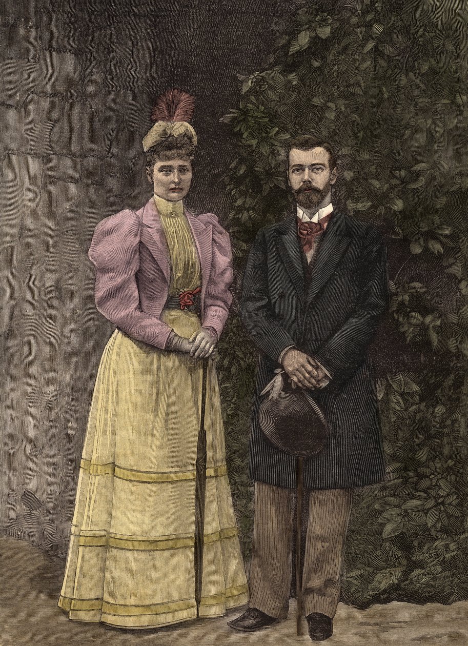 Kejserinde Alexandra Fjodorovna (Alix af Hessen og ved Rhinen, Alexandra Fjodorovna Romanova) og zar Nikolaj II af Rusland (1872-1918) af Artist Unknown