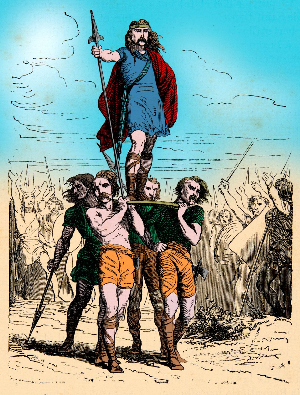 Gravering - Gaulois Chef bærer triumf på sit skjold (gravering) af Artist Unknown