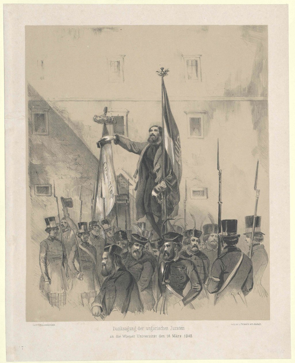 De ungarske juristers taksigelse på Wiens universitet den 16. marts 1848 af Artist Unknown