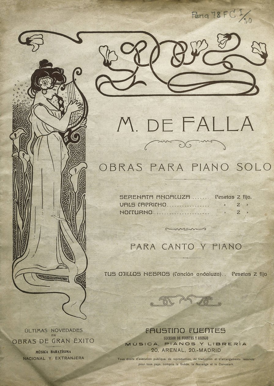FALLA, Manuel de (1876-1946). Spansk komponist og pianist. Værker for klaver solo og for klaver og stemme. Udgivet i Madrid. af Artist Unknown