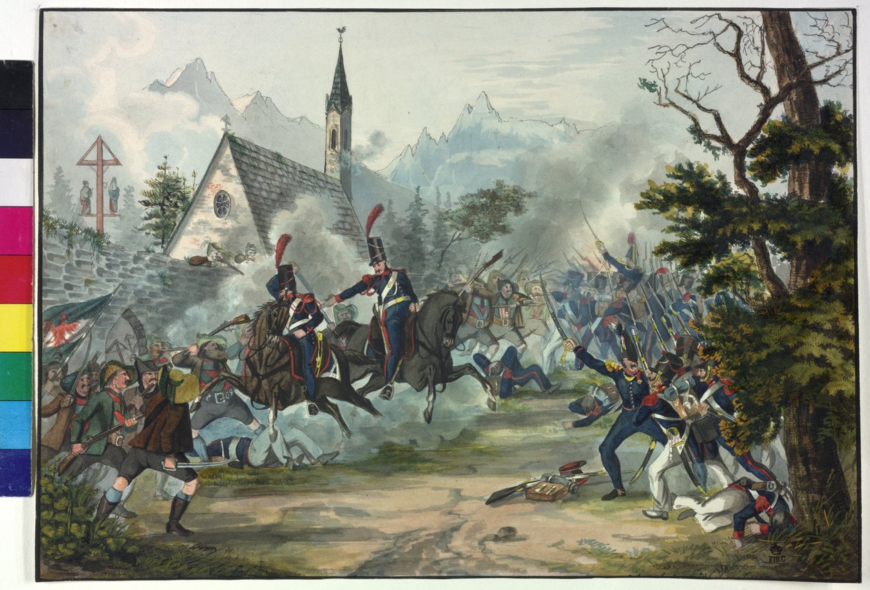 Kamp mellem franske soldater og tyrolske bønder af Artist Unknown