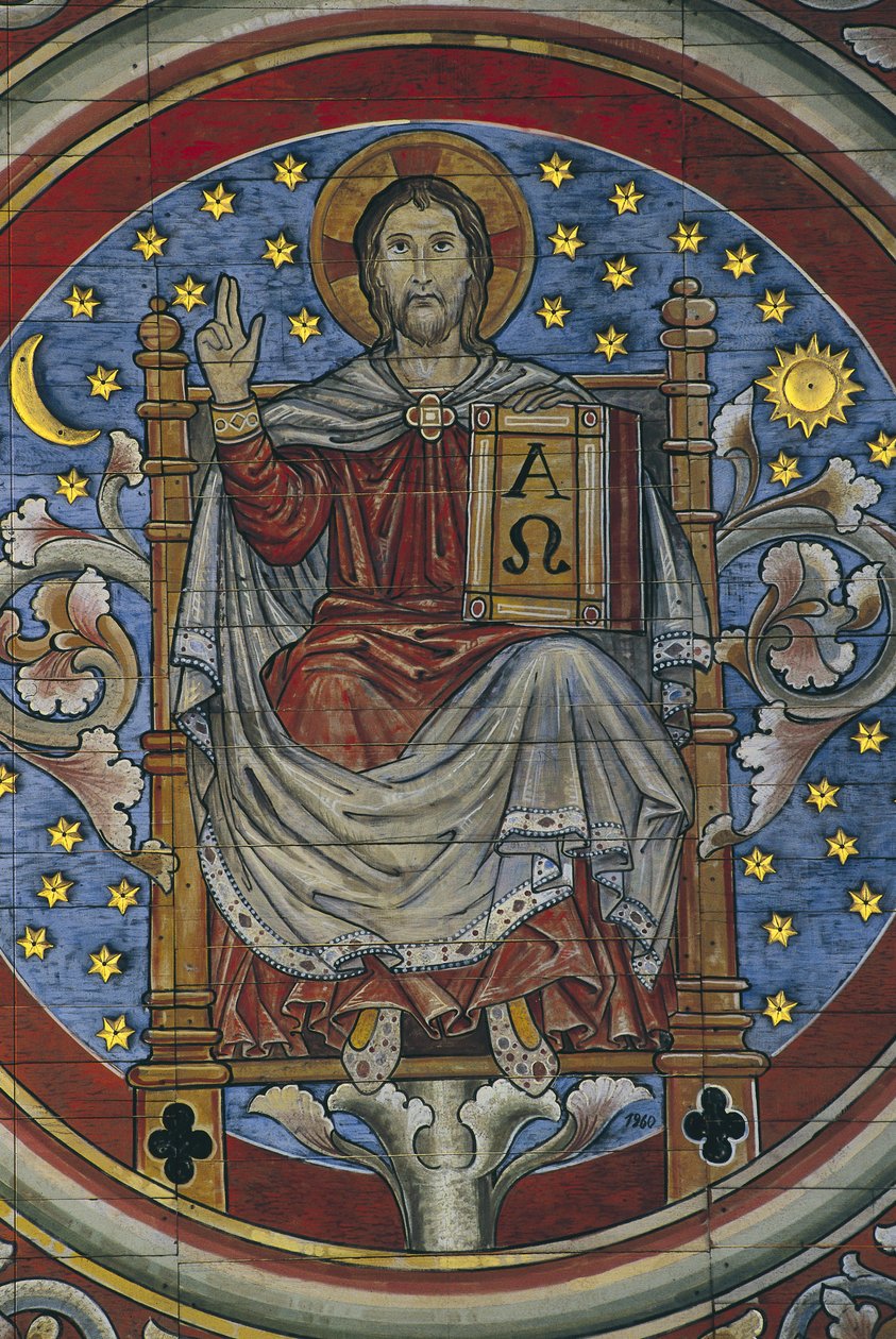 TYSKLAND. LOWER SAXONY. Hildesheim. Sankt Michaels kirke. Kristus på tronen, detalje fra træloft (13. århundrede). Romansk kunst af Artist Unknown
