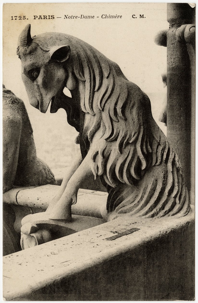 Gargoyle eller chimere på katedralen Notre Dame de Paris, bygget mellem 1163 og det 14. århundrede - Postkort, Selva-samlingen af Artist Unknown