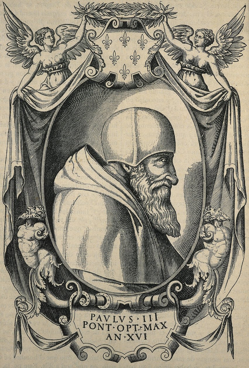 HULSIUS, Levinus (1550-1606). Paul III. slutningen af det 16. århundrede. Portræt med camauro. Gravering. af Artist Unknown