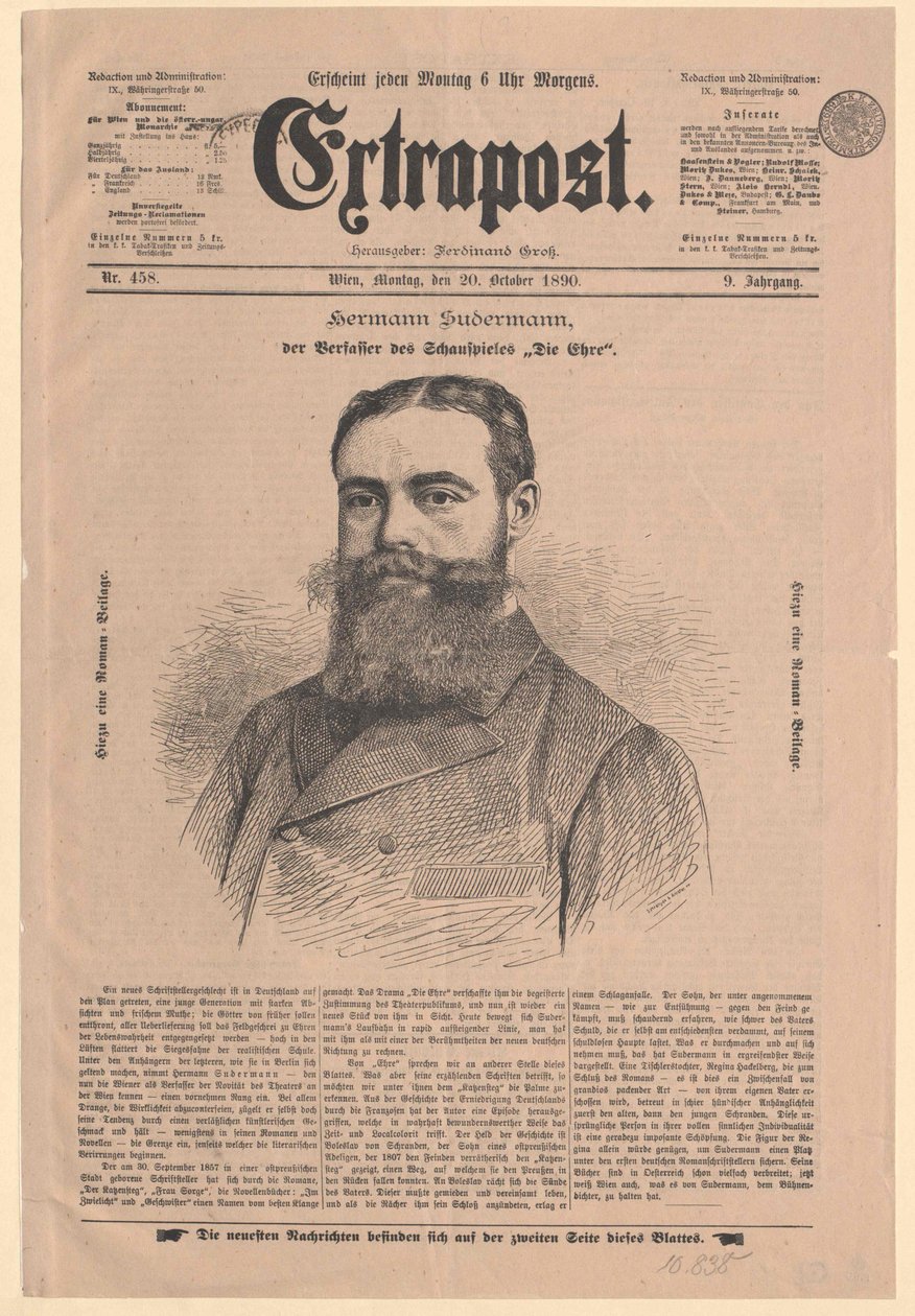 Hermann Sudermann (print) af Artist Unknown